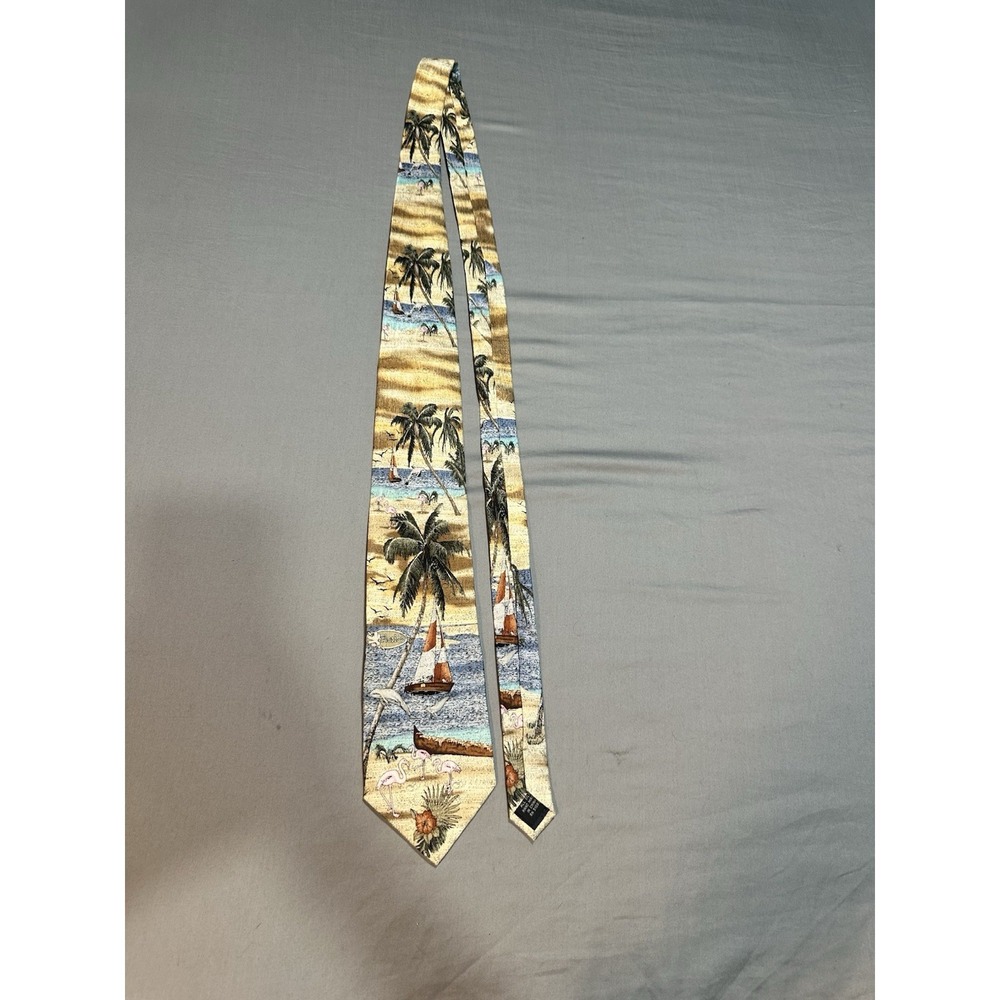 Tropicals By Tango Beach Sailboat Palm Tree Neck Tie‎ Silk